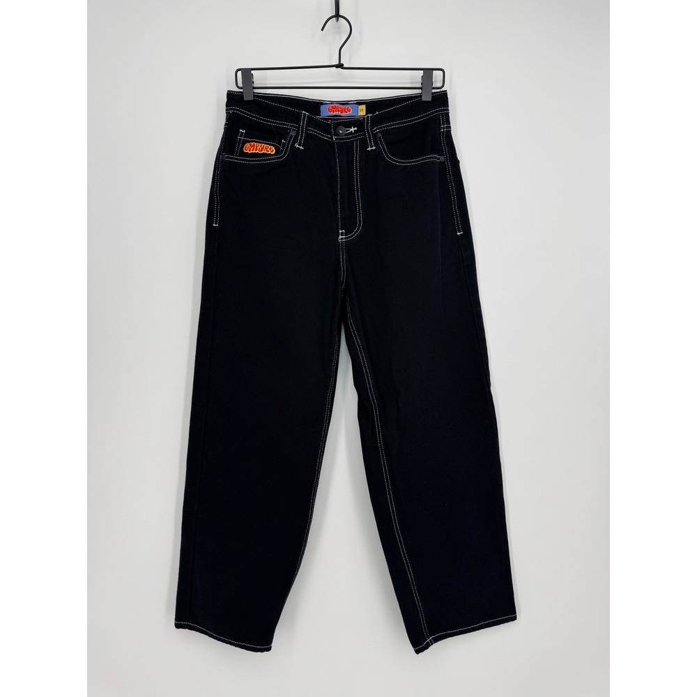 Empyre Kids Loose Fit Skate Jeans Black White Contrast Stitch Baggy Size 28